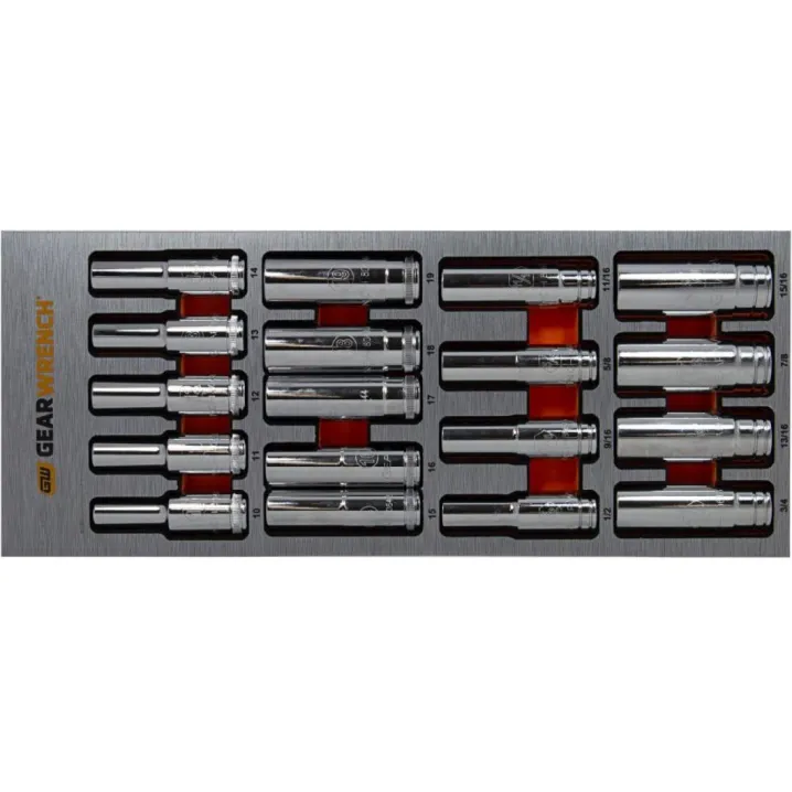 18PC 1/2 INCH DRIVE 6PT METRIC/SAE DEEP SOCKET SET IN EVA TRAY