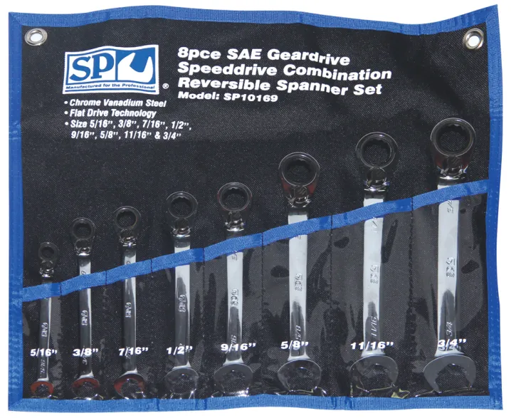 8pc SAE 15° Reversible Speeddrive Geardrive Wrench/Spanner Set