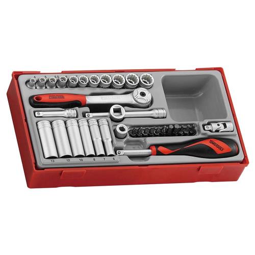 Teng 19pc 3/8in Dr. Skt & Acc Set 8-22mm (12-pt) - TC-Tray