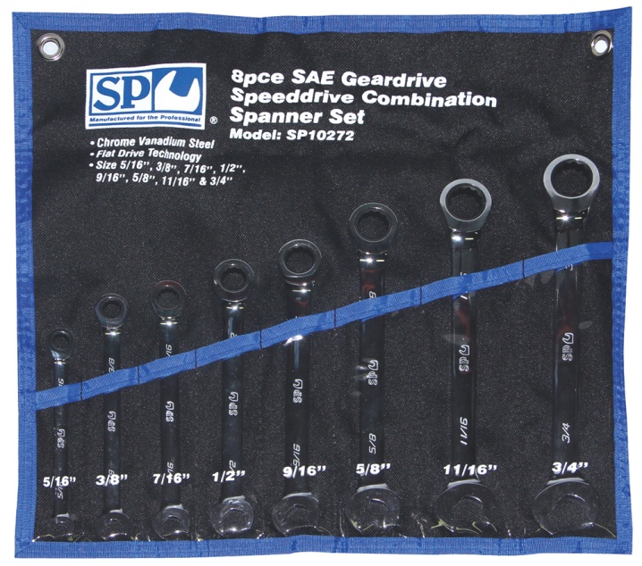 8pc SAE 0° Speeddrive Combination Geardrive Wrench/Spanner Set