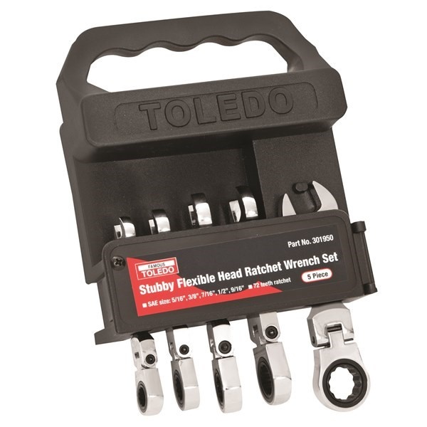 RATCHET WRENCH SET FIXED HEAD STUBBY, SAE 5 PC. (5/16"-9/16")