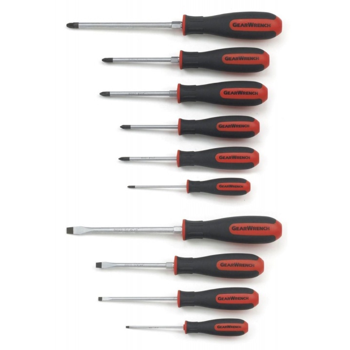 10 PC. PHILLIPS®/SLOTTED/POZIDRIV® DUAL MATERIAL SCREWDRIVER SET