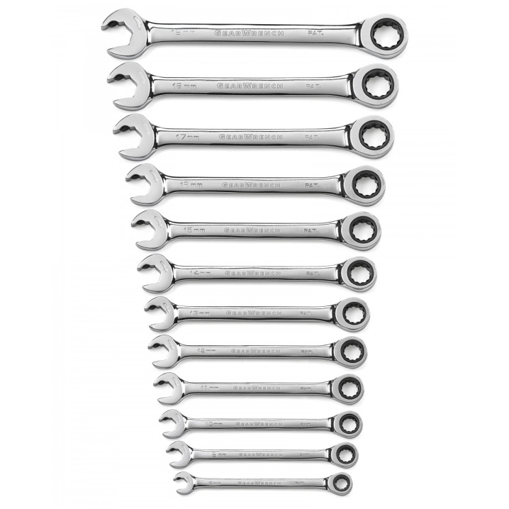 12 PC. 12 POINT OPEN END RATCHETING METRIC WRENCH SET