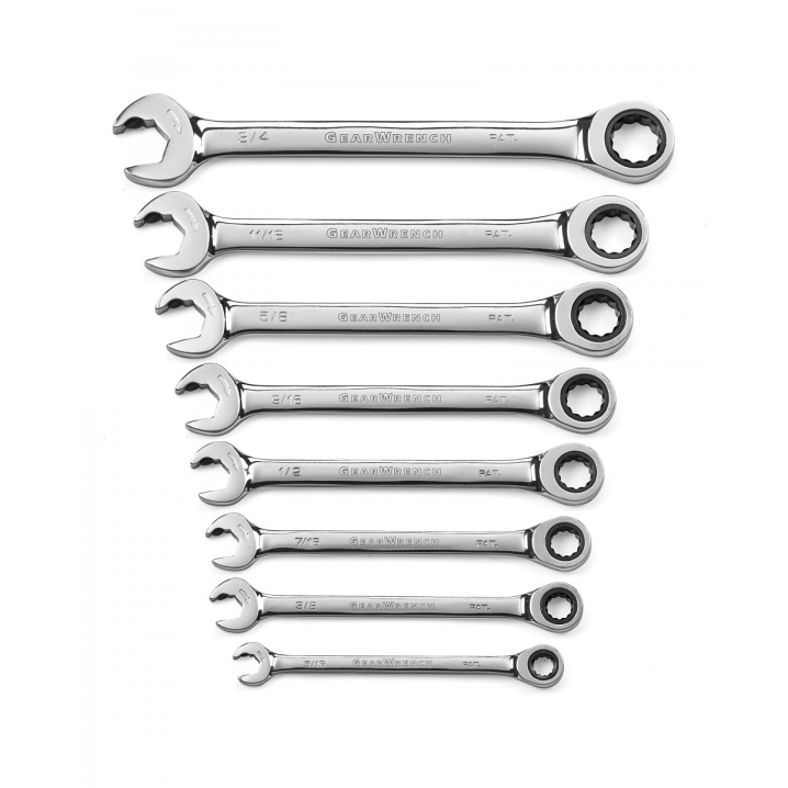8 PC. 12 POINT OPEN END RATCHETING COMBINATION SAE WRENCH SET