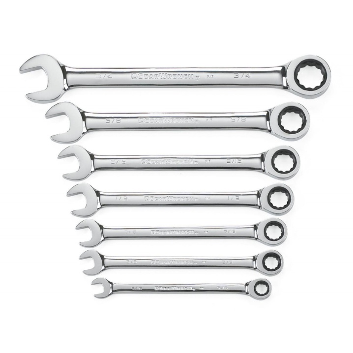 7 PC. 12 POINT RATCHETING COMBINATION SAE WRENCH SET