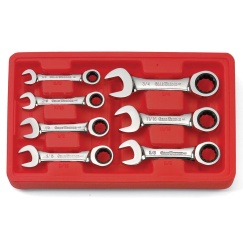 7 PC. 12 POINT STUBBY RATCHETING COMBINATION SAE WRENCH SET
