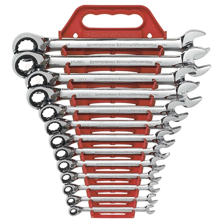 13 PC. 12 POINT REVERSIBLE RATCHETING COMBINATION SAE WRENCH SET