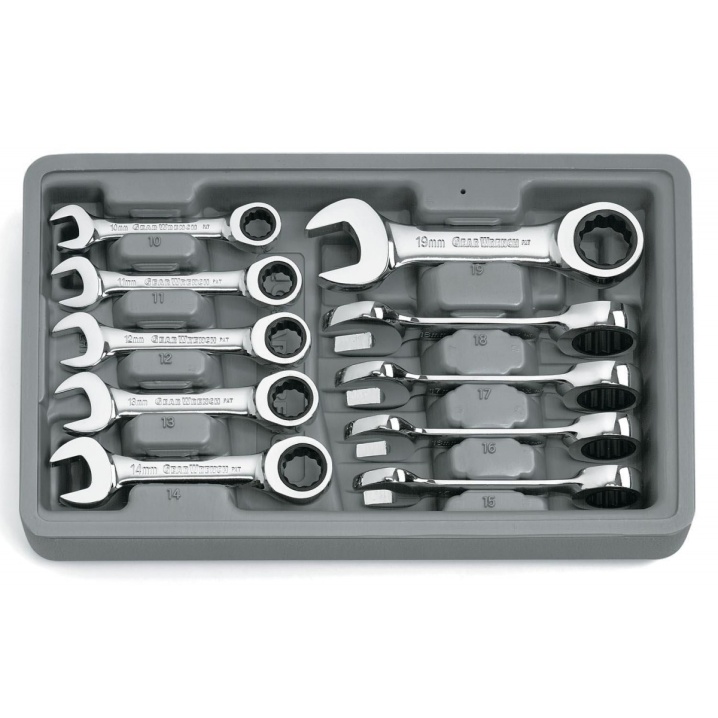 10 PC. 12 POINT STUBBY RATCHETING COMBINATION METRIC WRENCH SET
