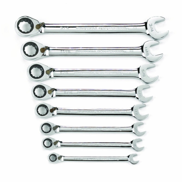 8 PC. 12 POINT REVERSIBLE RATCHETING COMBINATION SAE WRENCH SET