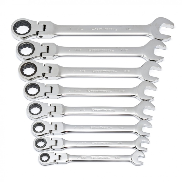 8 PC. 12 POINT FLEX HEAD RATCHETING COMBINATION SAE WRENCH SET