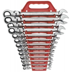 13 PC. 12 POINT FLEX HEAD RATCHETING COMBINATION SAE WRENCH SET