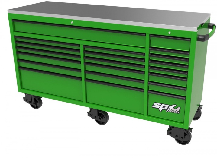73" USA SUMO SERIES WIDE ROLLER CABINET - 21 DRAWER - GREEN/BLACK
