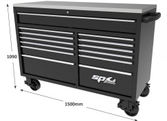 59\" USA SUMO SERIES WIDE ROLLER CABINET - 13 DRAWER - BLACK/CHROME