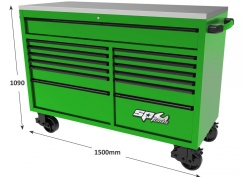 59\" USA SUMO SERIES WIDE ROLLER CABINET - 13 DRAWER - GREEN/BLACK
