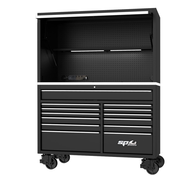59" USA SUMO SERIES ROLLER CABINET & POWER TOP HUTCH COMBO - BLACK/CHROME