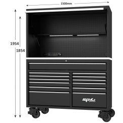 59\" USA SUMO SERIES ROLLER CABINET & POWER TOP HUTCH COMBO - BLACK/CHROME
