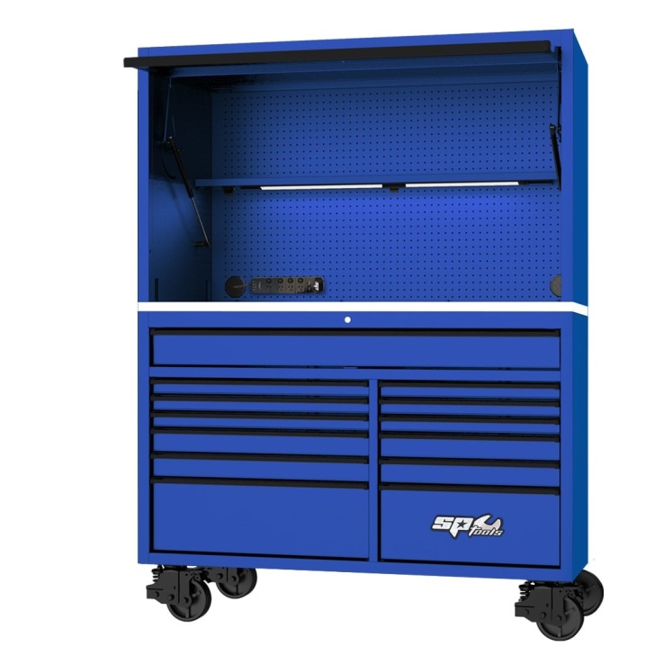 59" USA SUMO SERIES ROLLER CABINET & POWER TOP HUTCH COMBO - BLUE/BLACK
