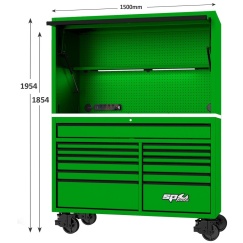 59\" USA SUMO SERIES ROLLER CABINET & POWER TOP HUTCH COMBO - GREEN/BLACK