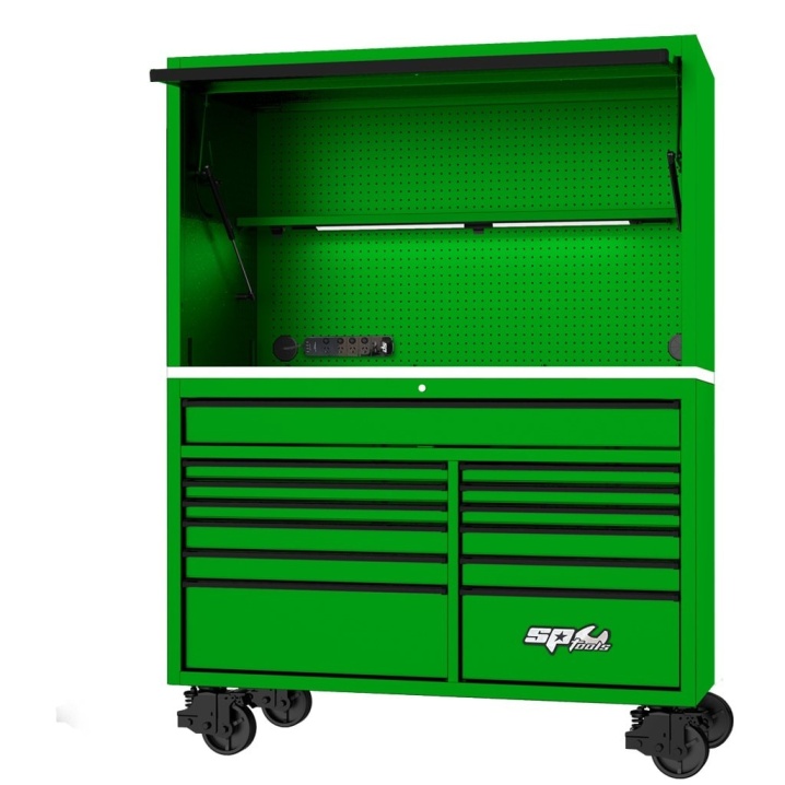 59" USA SUMO SERIES ROLLER CABINET & POWER TOP HUTCH COMBO - GREEN/BLACK