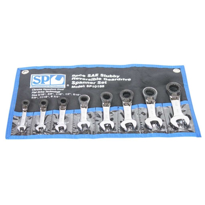 GEAR DRIVE ROE SPANNER SET - 15° OFFSET STUBBY - SAE - 8PC