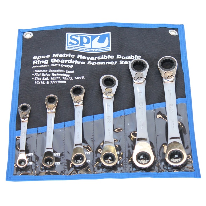 DOUBLE RING GEAR DRIVE SPANNER SET - 15° OFFSET - METRIC - 6PC