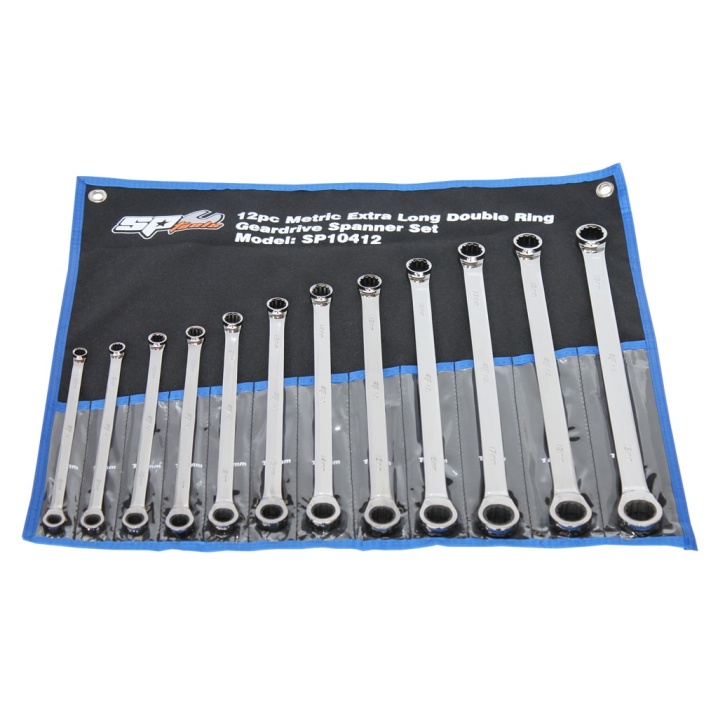 DOUBLE RING GEAR DRIVE SPANNER SET - EXTRA LONG - 0° OFFSET - METRIC - 12PC