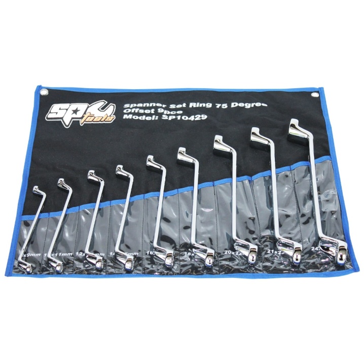 DOUBLE RING LONG SPANNER SET - METRIC - 75° OFFSET - 9PC