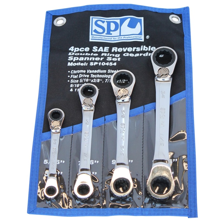 DOUBLE RING GEAR DRIVE SPANNER SET - 15° OFFSET - SAE - 4PC