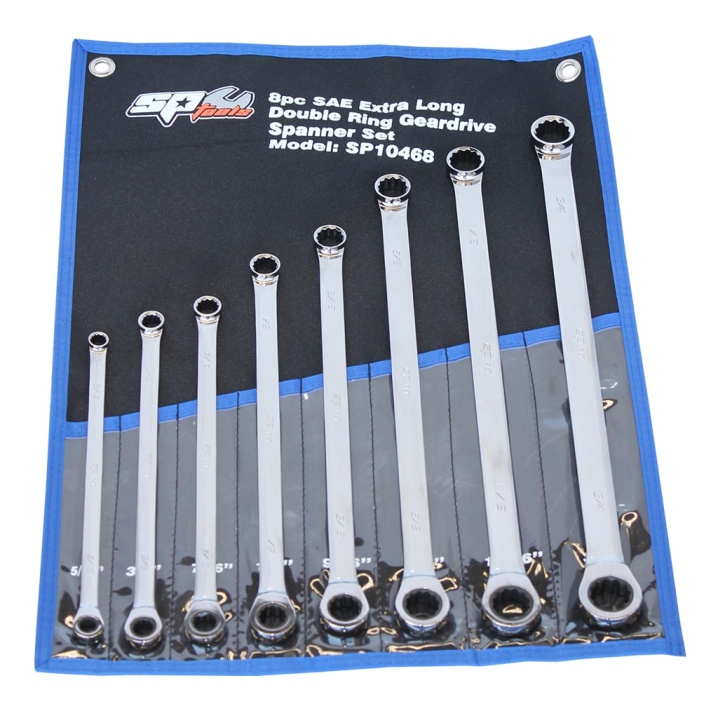 DOUBLE RING GEAR DRIVE SPANNER SET - EXTRA LONG - 0° OFFSET - SAE - 8PC