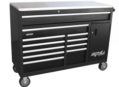 SUMO SERIES ROLLER CABINET WITH POWER TOOL CUPBOARD AND BUILT-IN POWER BOARD - 12 DRAWER - BLACK/CHROME HANDLES