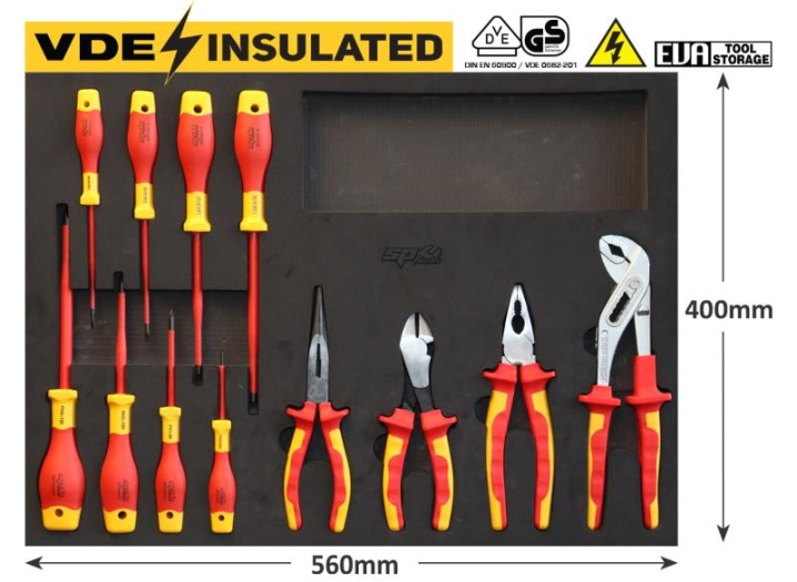 FOAM TRAY TOOL KIT - 12PC - VDE INSULATED - SCREWDRIVERS & PLIERS
